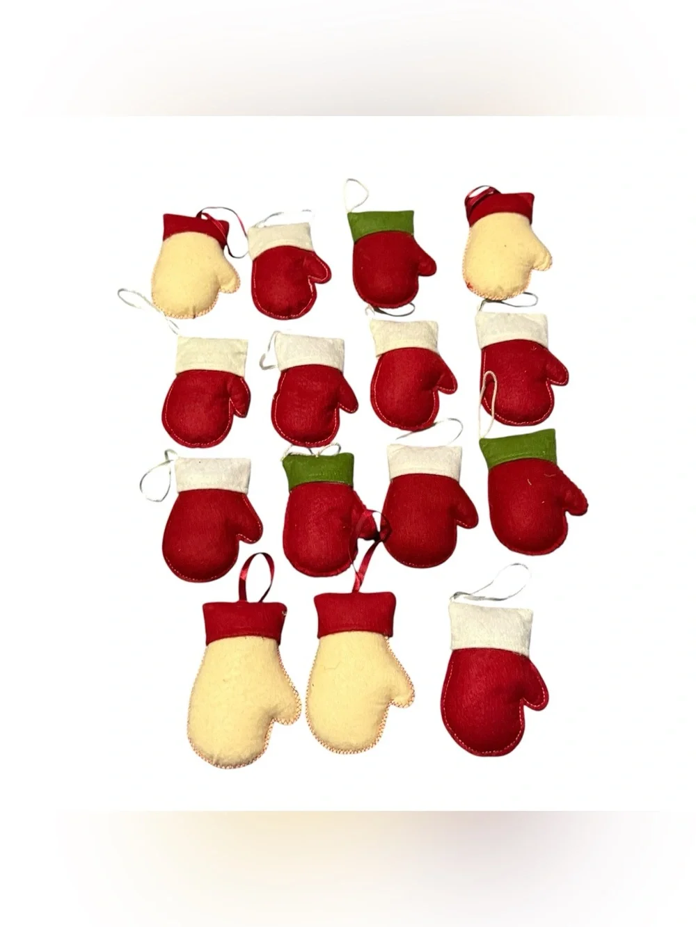 Lot Of 15 Winter Mittens Gloves Christmas Ornaments Felt